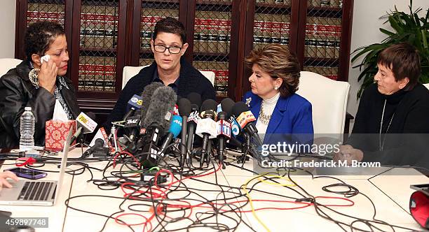 Attorney Gloria Allred speaks during a press conference with alleged victims of Bill Cosby; Chelan, Beth Ferrie and Helen Hayes, on December 3, 2014...