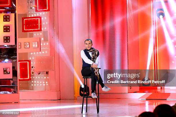 Humorist Elie Semoun performs and presents his show 'A partager' at 'La nouvelle Eve' during the 'Vivement Dimanche' French TV Show special Album 'La...