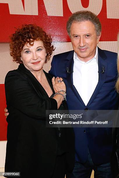 Actress, writer and strip cartoon autor Marlene Jobert and presenter of the show Michel Drucker attend the 'Vivement Dimanche' French TV Show special...