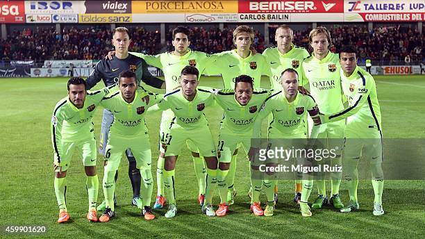 Barcelona's players pose in the official match picture during the Copa del Rey 1/16 first leg match between SD Huesca and FC Barcelona at El Alcoraz...