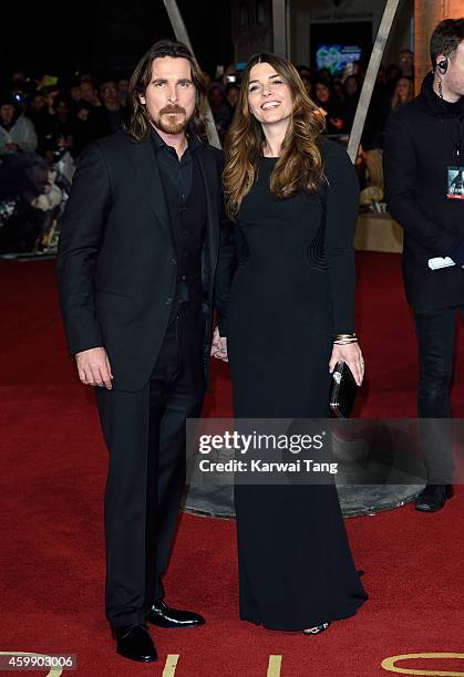 Christian Bale and Sibi Blazic attend the World Premiere of "Exodus Gods and Kings" at Odeon Leicester Square on December 3, 2014 in London, England.