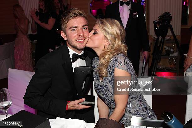 Christoph Kramer and his girlfriend Celina Scheufele during the Audi Generation Award 2014 at Hotel Bayerischer Hof on December 3, 2014 in Munich,...