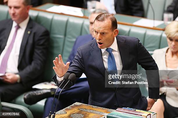 Prime Minister Tony Abbott during House of Representatives question time at Parliament House on December 4, 2014 in Canberra, Australia. Today is the...
