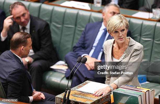 Minister for Foreign Affairs Julie Bishop during House of Representatives question time at Parliament House on December 4, 2014 in Canberra,...