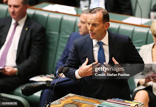 Prime Minister Tony Abbott during House of Representatives question time at Parliament House on December 4, 2014 in Canberra, Australia. Today is the...