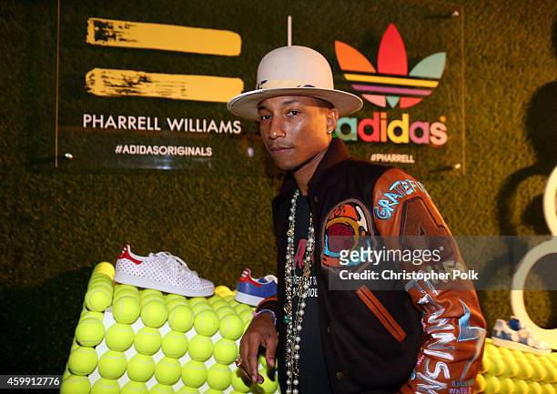 Pharrell Williams attends the collaboration celebration of Pharrell Williams and Adidas at Hinoki & The Bird on December 3, 2014 in Los Angeles,...
