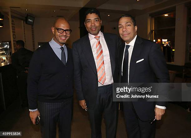 Emil Wilbekin, Keith Clinkscale and Valentino Carlotti attend "Selma" New York Screening at Red Rooster Restaurant on December 3, 2014 in New York...