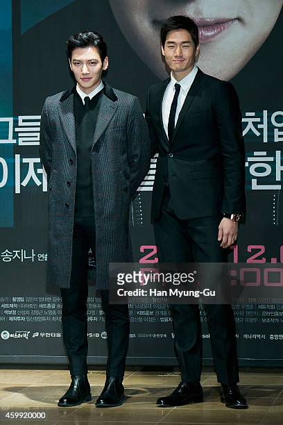 South Korean actors Ji Chang-Wook and Yoo Ji-Tae attend the press conference of KBS Drama "Healer" at the Raum on December 4, 2014 in Seoul, South...
