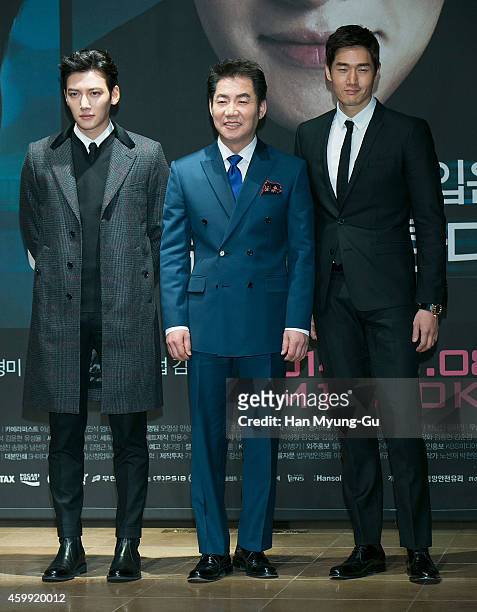 South Korean actors Ji Chang-Wook, Park Sang-Won and Yoo Ji-Tae attend the press conference of KBS Drama "Healer" at the Raum on December 4, 2014 in...