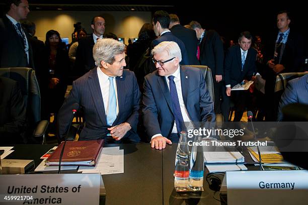 Secretary of State, John Kerry , and German Foreign Minister Frank-Walter Steinmeier attend the 21th OSCE Ministerial Council on December 04, 2014 in...