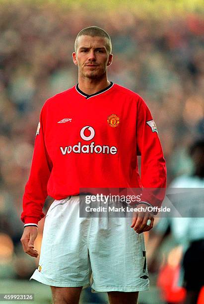 An unhappy looking David Beckham during the FA Cup match between Fulham v Manchester United at Craven Cottage on January 7, 2001 in London, England .