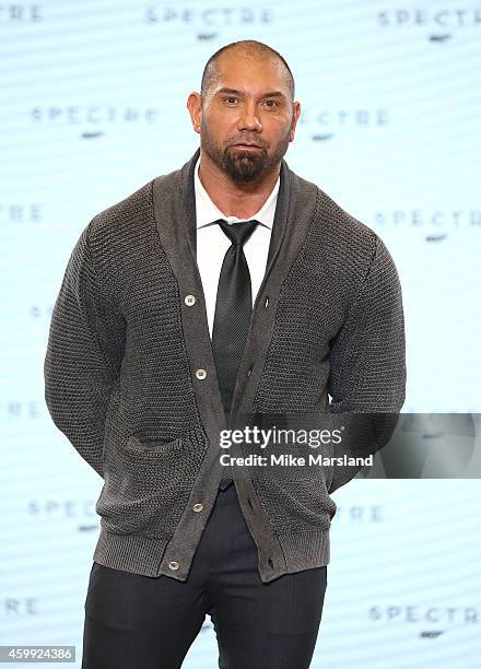 Dave Bautista attends a photocall for Bond 24 at Pinewood Studios on December 4, 2014 in Iver Heath, England.