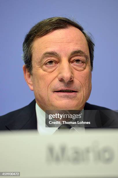 Mario Draghi, President of the European Central Bank pictured during his first press conference following the monthly ECB board meeting in the new...