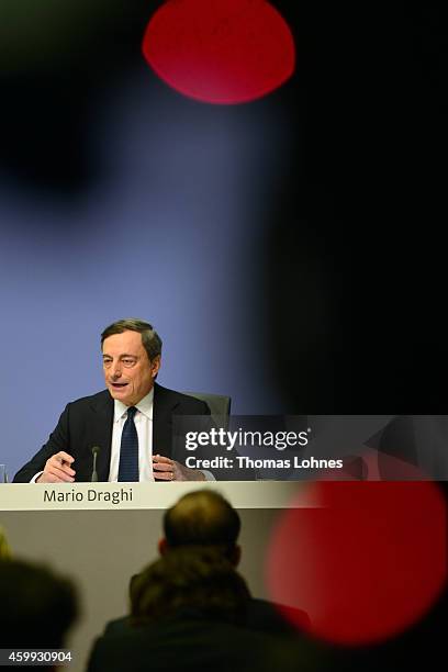 Mario Draghi, President of the European Central Bank pictured during his first press conference following the monthly ECB board meeting in the new...