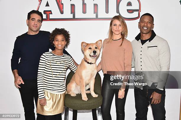 Bobby Cannavale, Quvenzhané Wallis, Cameron Diaz and Jamie Foxx attend the "Annie" Cast Photo Call at Crosby Street Hotel on December 4, 2014 in New...