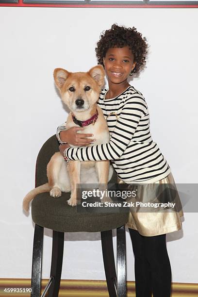 Sandy the Dog and Quvenzhane Wallis attend "Annie" Cast Photo Call at Crosby Street Hotel on December 4, 2014 in New York City.