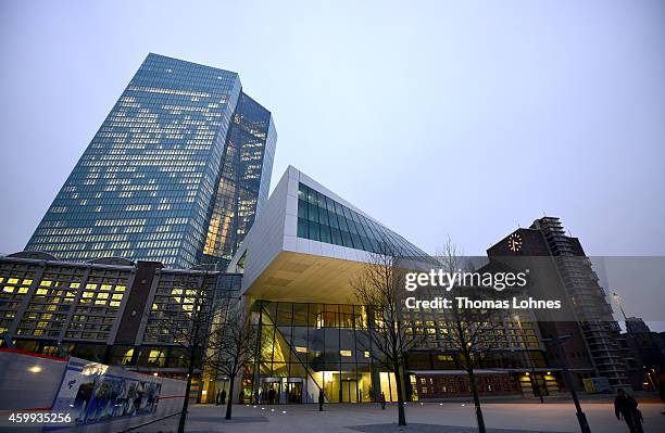 The headquaters of the European Central Bank is seen on December 4, 2014 in Frankfurt am Main, Germany. Mario Draghi, President of the European...