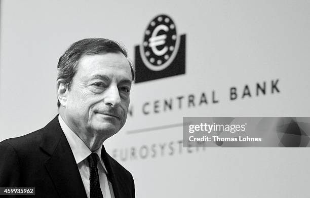 Mario Draghi, President of the European Central Bank pictured during his first press conference following the monthly ECB board meeting in the new...