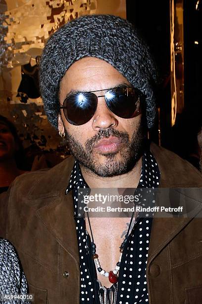 Singer Lenny Kravitz attends Longchamp Elysees "Lights On Party" Boutique Launch on December 4, 2014 in Paris, France.