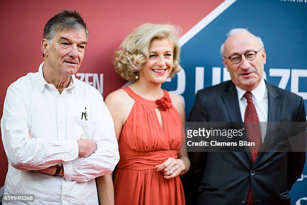 Benoit Jacquot, Annette Gerlach and Philippe Etienne attend the German premiere of the film '3 Coeurs' during the 14th French Film Week at Kino...