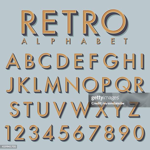 vektor retro alphabet - alphabet 3d stock-grafiken, -clipart, -cartoons und -symbole