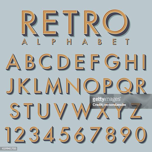 retro alphabet in tan color on mint background - three dimensional type stock illustrations