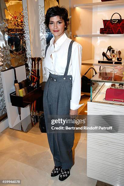 Actress Audrey Tautou attends the Longchamp Elysees "Lights On Party" Boutique Launch on December 4, 2014 in Paris, France.