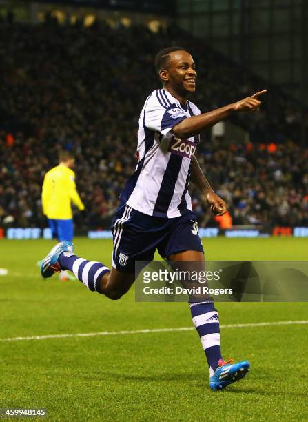 Saido Berahino of West Bromwich Albion celebrates his goal during the Barclays Premier League match between West Bromwich Albion and Newcastle United...