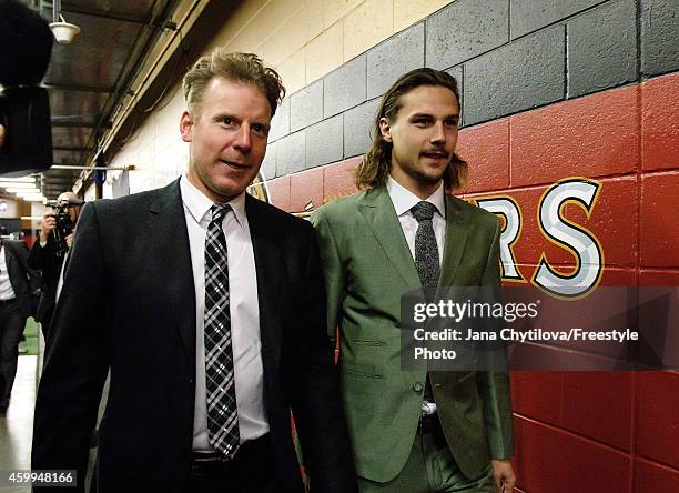 Daniel Alfredsson and Erik Karlsson of the Ottawa Senators arrive prior to an NHL game against the New York Islanders at Canadian Tire Centre on May...