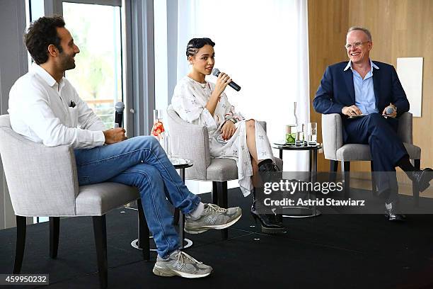 Alex Israel, FKA Twigs and Hans Ulrich Obrist attend a Surface Magazine Event With Hans Ulrich Obrist And FKA Twigs at Edition Hotel on December 4,...