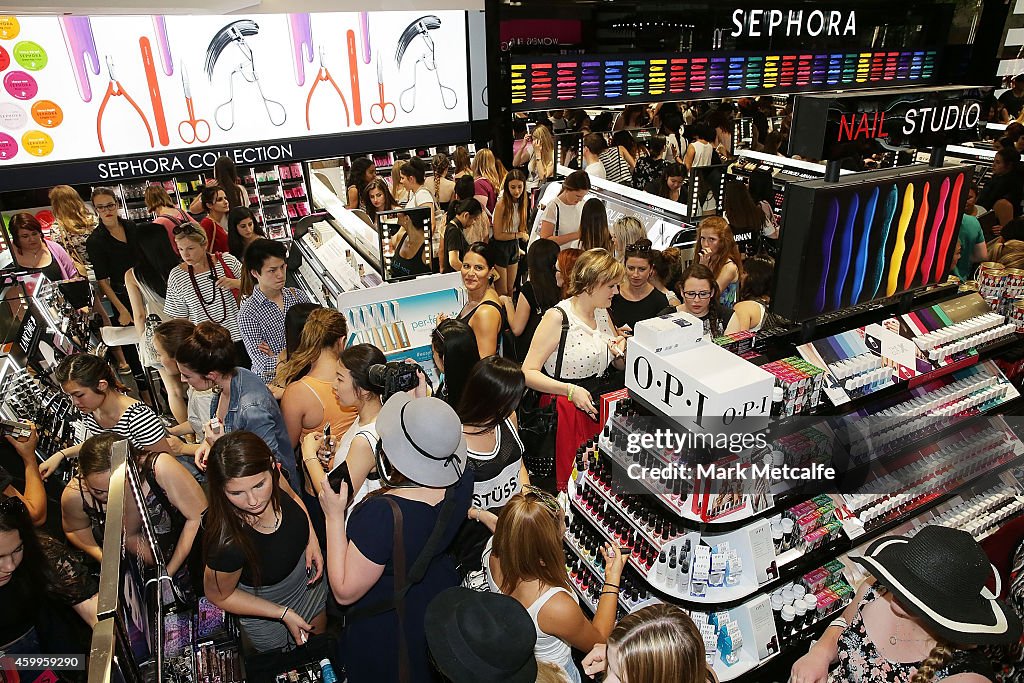 Crowds Queue For The Opening Of Sydney's First Sephora Store