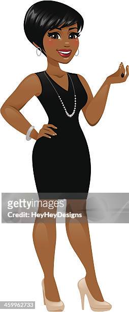woman wearing little black dress - black dress stock illustrations