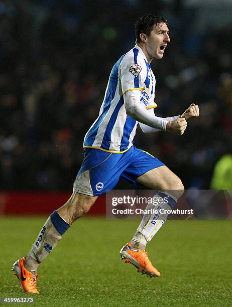 Stephen Ward of Brighton celebrates scoring a late equaliser during the Sky Bet Championship match between Brighton & Hove Albion and AFC Bournemouh...