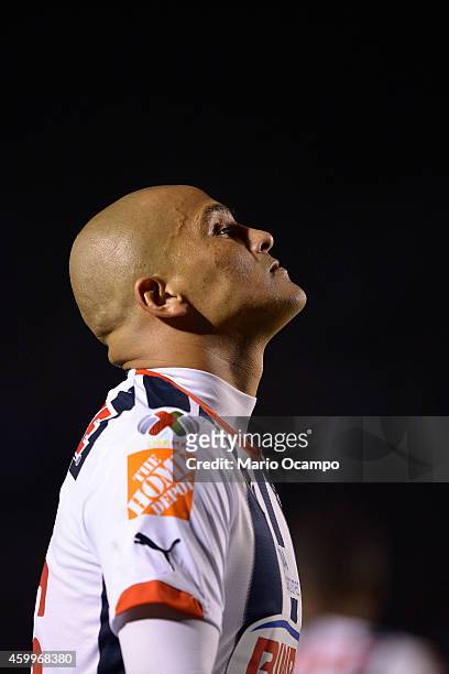 Humberto 'Chupete' Suazo of Monterrey reacts after a defeat during a semifinal first leg match between Monterrey and America as part of the Apertura...