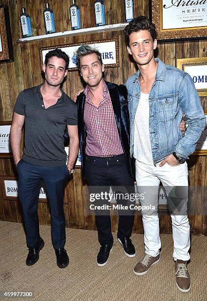 Michael Turchin, Lance Bass and Garrett Neff attend the 5th Annual Bombay Sapphire Artisan Series Finale at Tent at Soho Beach House on December 4,...