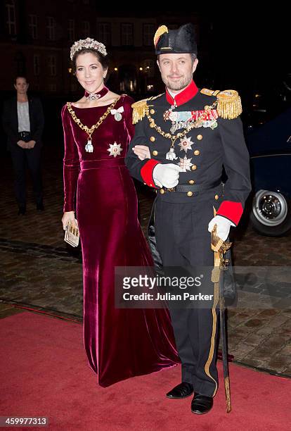 Crown Prince Frederik and Crown Princess Mary of Denmark arrive at the Traditional New Year's Banquet hosted by Queen Margrethe of Denmark, at,...