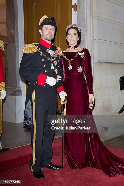 Crown Prince Frederik and Crown Princess Mary of Denmark arrive at the Traditional New Year's Banquet hosted by Queen Margrethe of Denmark, at,...