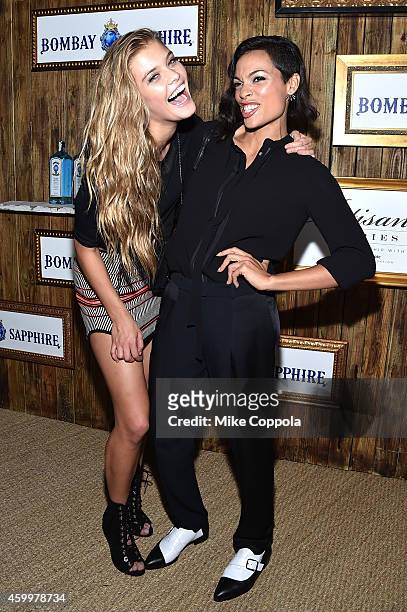 Nina Agdal and Rosario Dawson attend the 5th Annual Bombay Sapphire Artisan Series Finale at Tent at Soho Beach House on December 4, 2014 in Miami,...