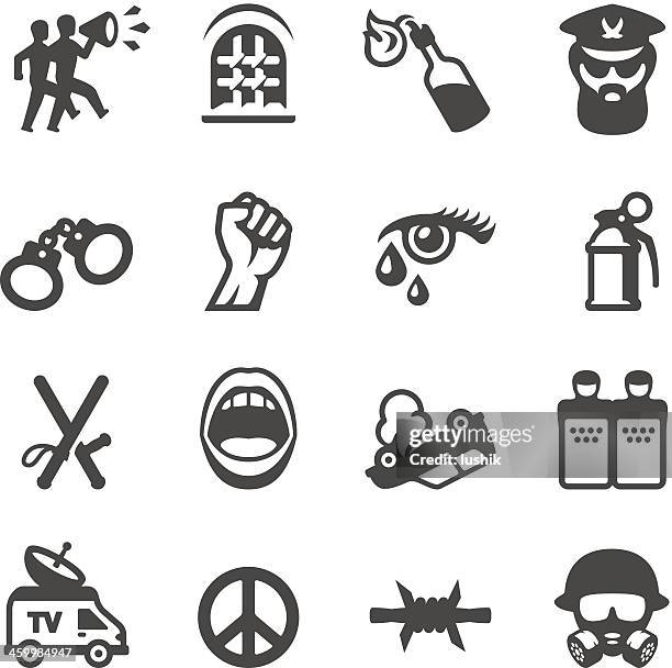 mobico icons - riot protest - restraining device stock illustrations