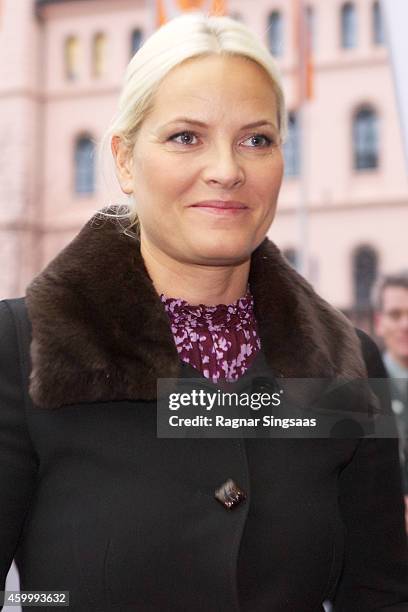 Princess Mette-Marit of Norway arrives at the 75th Anniversary of the Norwegian People's Aid on December 5, 2014 in Oslo, Norway.