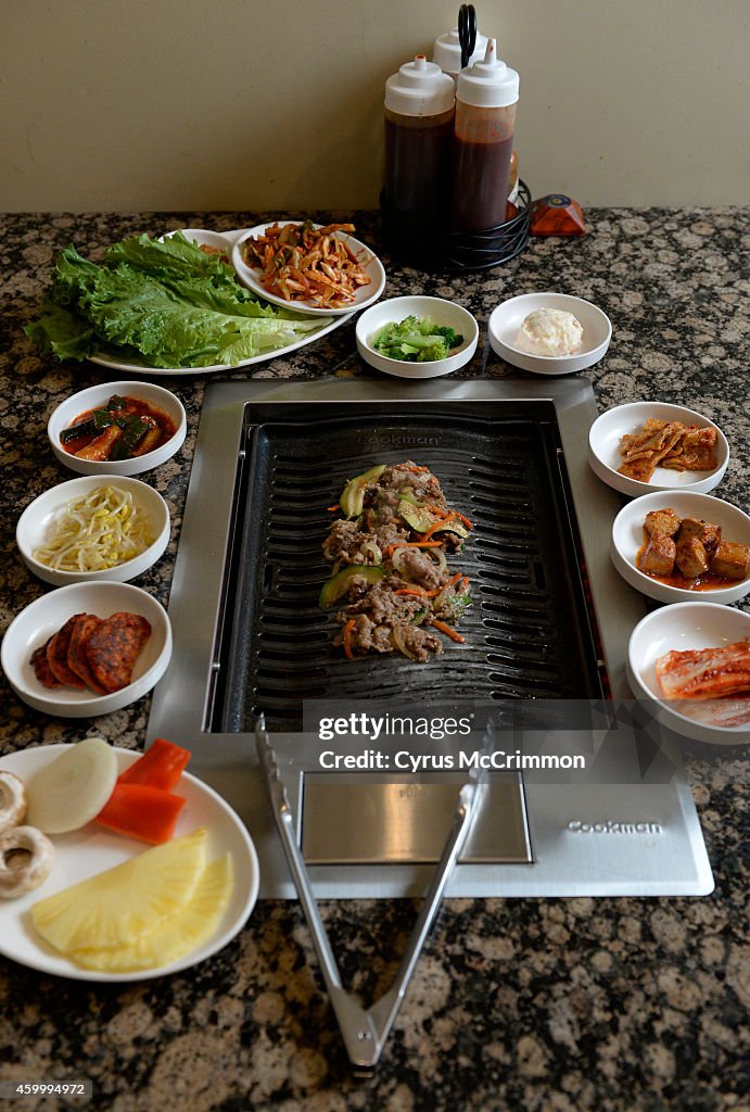 The beef bulgogi  on the tabletop grill at the  Korean barbecue restaurant Dae Gee in Westminster,CO.