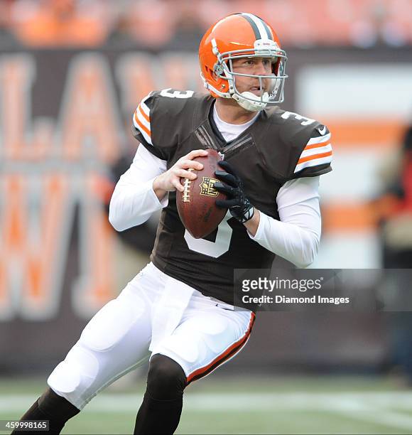 Quarterback Brandon Weeden of the Cleveland Browns drops back to pass during a game against the Jacksonville Jaguars at FirstEnergy Stadium in...