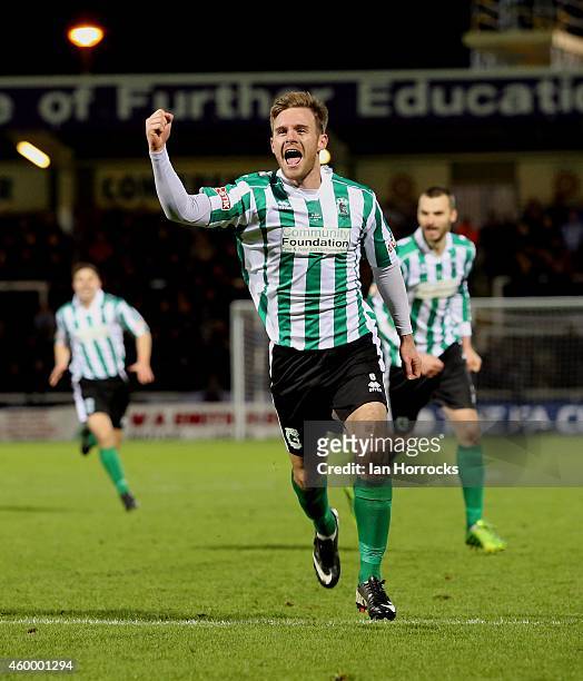 Scorer of the first Blyth goal Stephen Turnball celebrates during the FA Cup second round match between Hartlepool United and Blyth Spartans at...