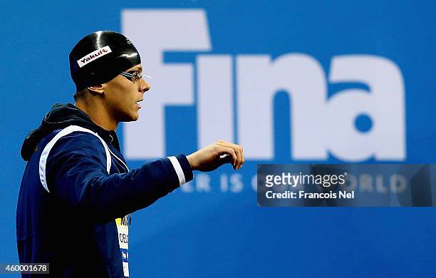 Cesar Cielo of Brazil celebrates looks on prior to the start of the Men's 50m Freestyle Final during day three of the 12th FINA World Swimming...