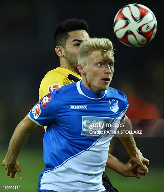 Dortmund's midfielder Ilkay Guendogan and Hoffenheim's defender Andreas Beck during the German first division Bundesliga football match Borussia...