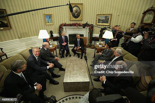 President Barack Obama meets with a group of newly elected governors Governor-elect Charlie Baker of Massachusetts, Governor-elect Bruce Rauner of...