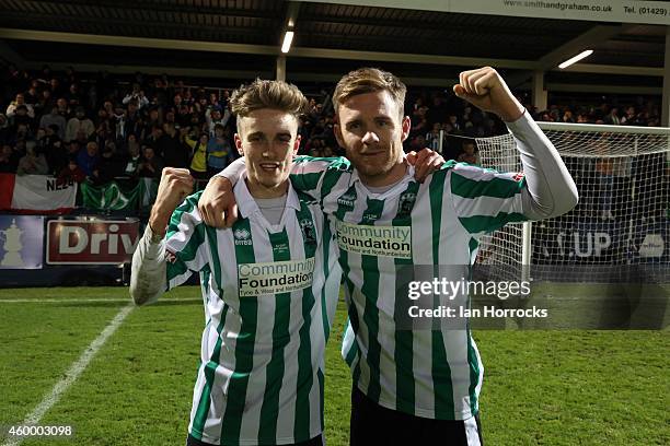 The two Blyth goalscorers Jarrett Rivers and Stephen Turnball during the FA Cup second round match between Hartlepool United and Blyth Spartans at...