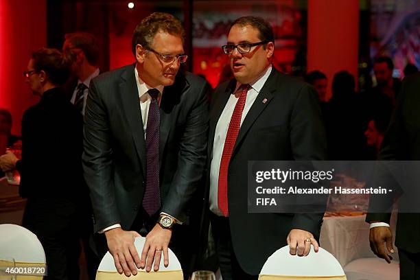 Secretary General Jerome Valcke talks to Victor Montagliani , Chairman of the National Organising Committee for the FIFA Woman`s World Cup 2015 and...