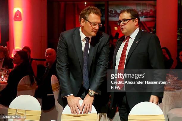 Secretary General Jerome Valcke talks to Victor Montagliani , Chairman of the National Organising Committee for the FIFA Woman`s World Cup 2015 and...