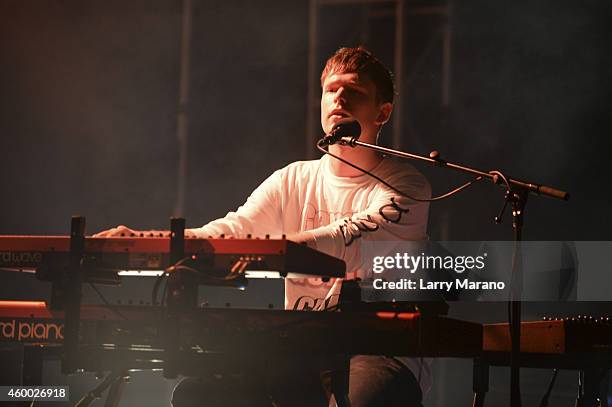 Musician James Blake performs onstage during the YoungArts And III Points Concert Series on the YoungArts Campus December 5, 2014 in Miami, Florida.